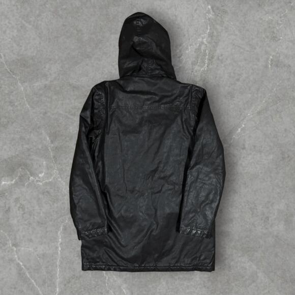 Nudie Jeans Co. Waxed Cotton Resin Hooded Parka Jacket Quilted Lining Sz Medium - Picture 2 of 10